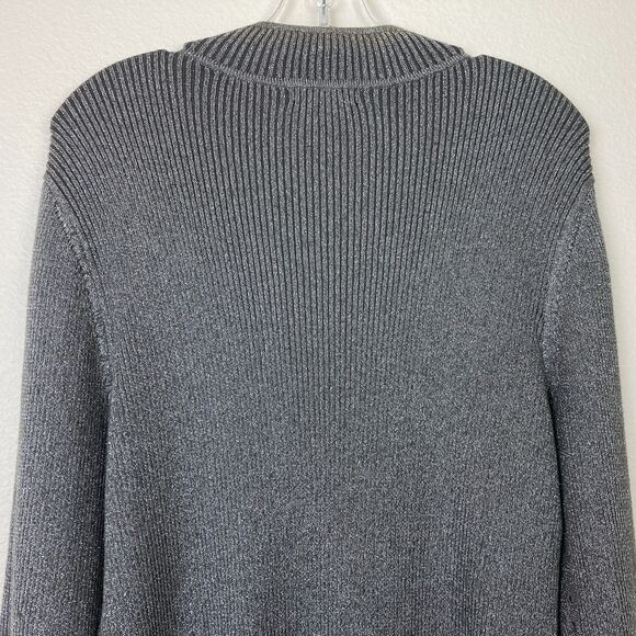 Lauren Michelle Metallic Beaded Shirt Size L Gray Silver Stretchy Knit Party - Picture 7 of 9